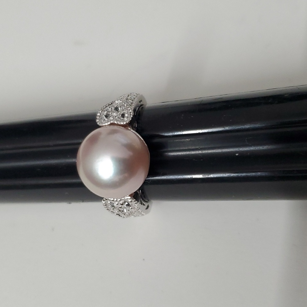 Sterling Silver 925 Pink 11-12 mm Pearl Heart Ring